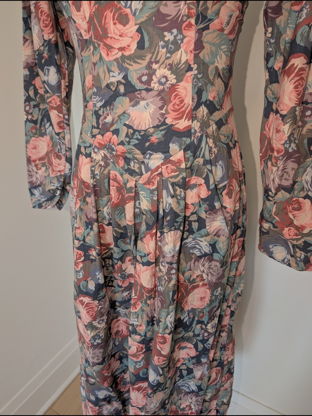 Vintage 1980s Floral Lace Yoke Midi Dress - Picture 3 of 13